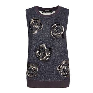 All Saints Hand Embellished Floral Sequin Beaded Top Black Size 4